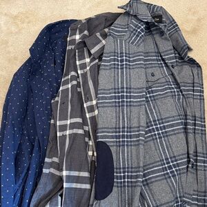 Massimo Dutti and Banana republic 3x Gray and Navy Plaid Lightweight Shirts